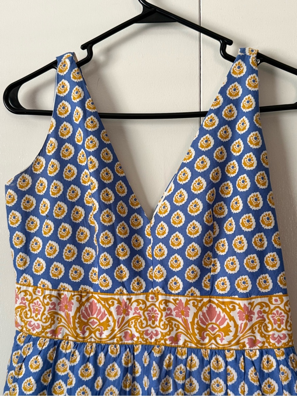 Point Sur (J. Crew) block print tiered maxi dress blue white yellow womens 4 - Picture 6 of 15